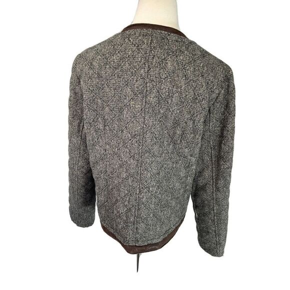 For Cynthia Brown Tweed Blazer Jacket Sz XL Quilted Zip Faux Suede Trim - Picture 4 of 12